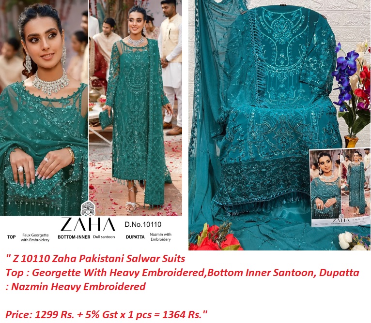 Buy Georgette Embroidery Z 10110 Zaha Pakistani Salwar Suits
