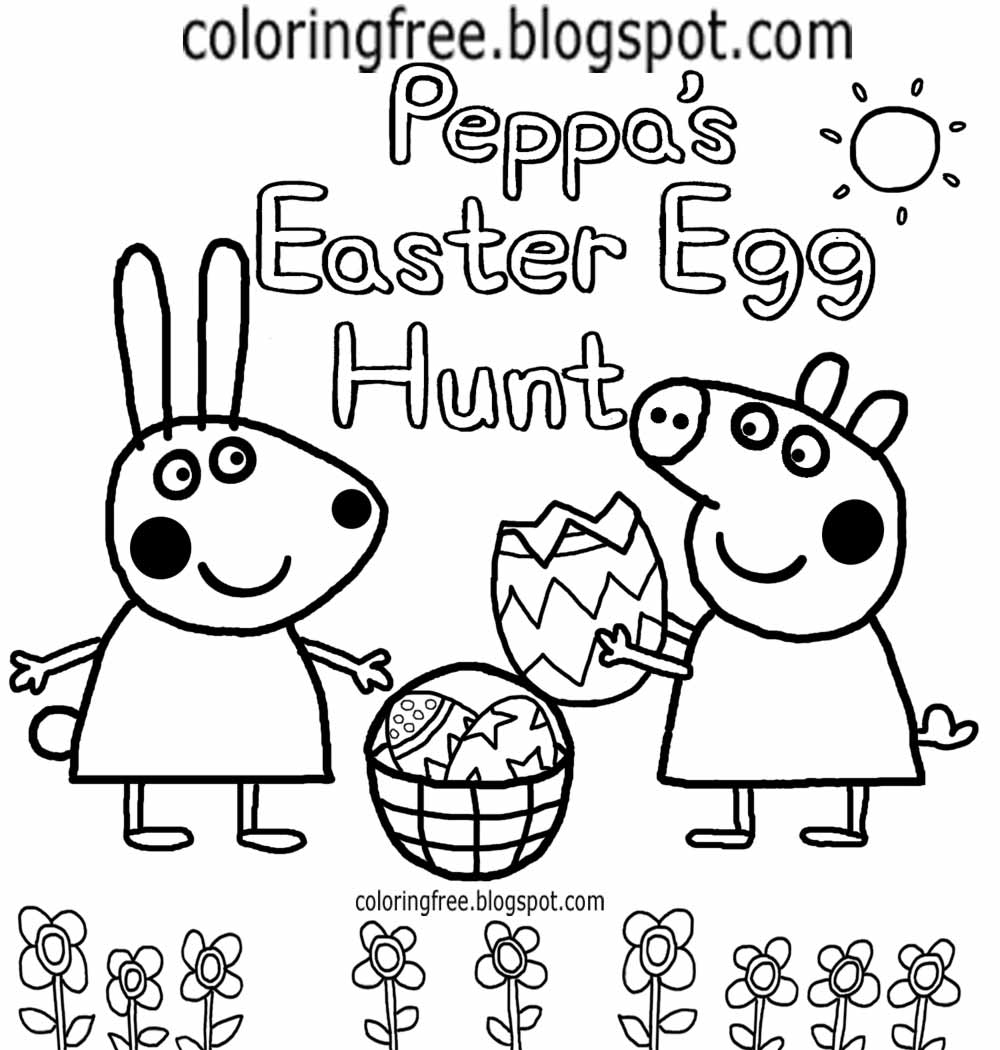 Cheerful clipart Peppa s Easter egg hunt Peppa Pig drawing for nursery kids easy coloring book pages