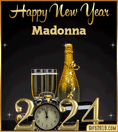 Champagne Bottles Glasses New Year 2024 gif for Madonna