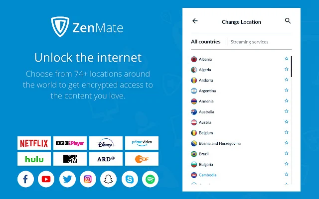 2. ZenMate Free VPN–Best VPN for Chrome