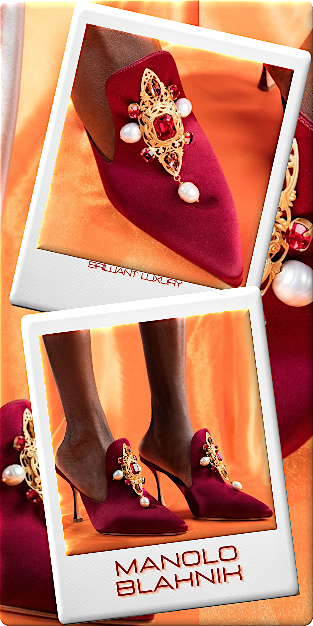 ♦Manolo Blahnik bejeweled red satin mules #manoloblahnik #shoes #redshoes #brilliantluxury