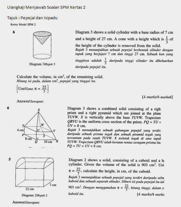 Matematik Tingkatan 4 dan 5: Pepejal dan Isipadu