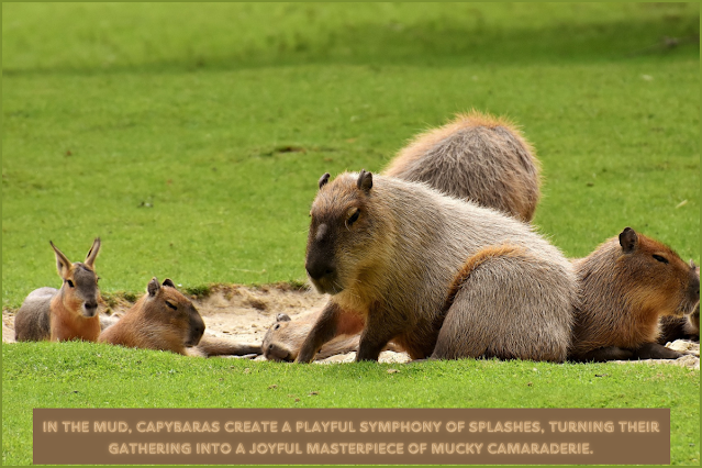 playful capybaras mud symphony joyful gathering