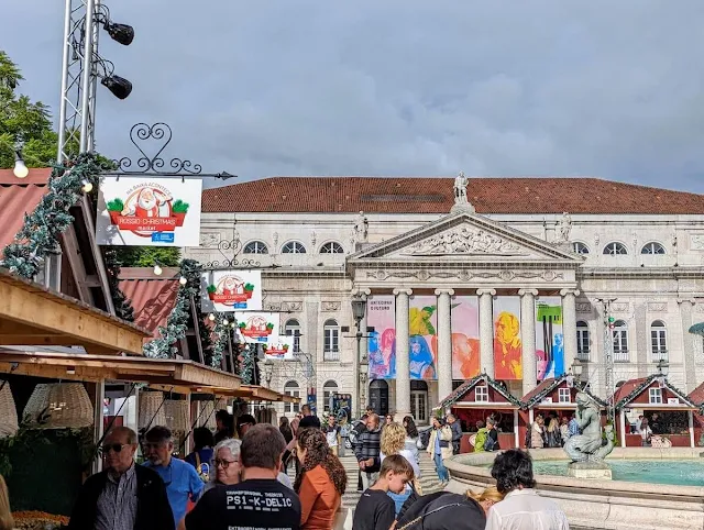 Christmas Market Stalls on Rossio Square in Lisbon