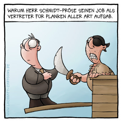 Vertreter Piraten Planke Schiff Cartoon Cartoons Witze witzig witzige lustige Bildwitze Bilderwitze Comic Zeichnungen lustig Karikatur Karikaturen Illustrationen Michael Mantel lachhaft Spaß Humor