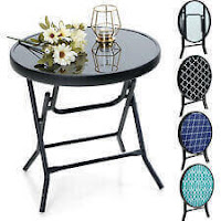 Outdoor Side Table Patio Portable Folding End Table Sofa Side Table Glass Top