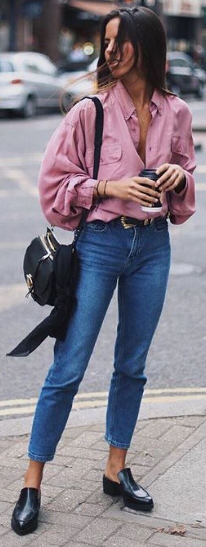 street style obsession: pink shirt + bag + jeans