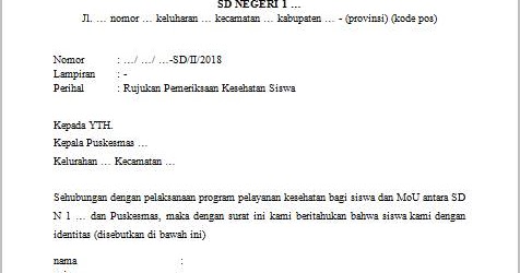 Surat Rujukan Pemeriksaan Kesehatan Siswa - Guru Loyal