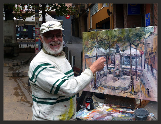 PLAÇA DE LES FONTS-PINTURA-BERGA-FONT-FIRA-BOLET-FOSCOR-CLIMA-PAISATGES-URBANS-FOTOS-PINTANT-CIUTATS-CATALUNYA-PINTOR-ERNEST DESCALS