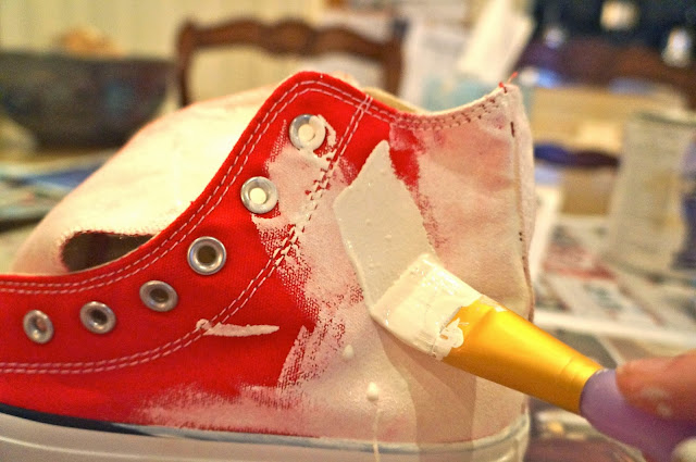 White Paint, Paint Brush, Red Chuck Taylor Converse, DIY