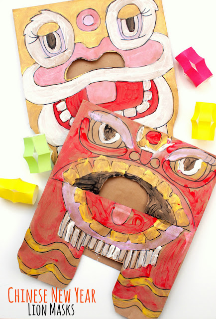 Chinese New Year Paper Bag Lion Mask Kids Craft