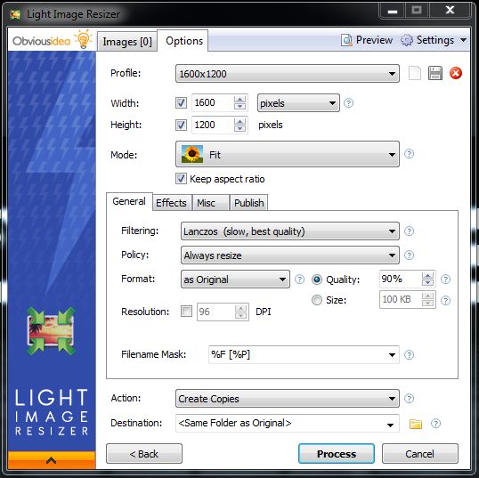 Light image resizer