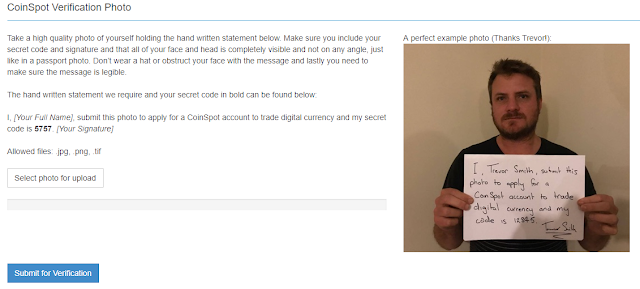CoinSpot Verification Photo