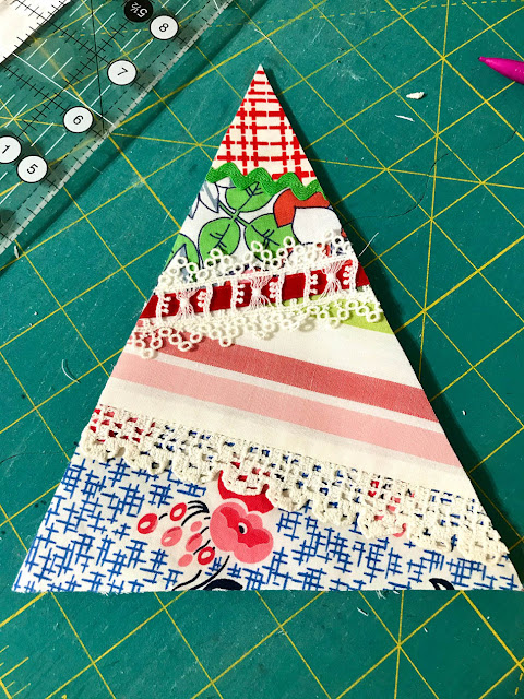 Christmas Tree Pincushion Made From Vintage Fabrics By Thistle Thicket Studio. www.thistlethicketstudio.com