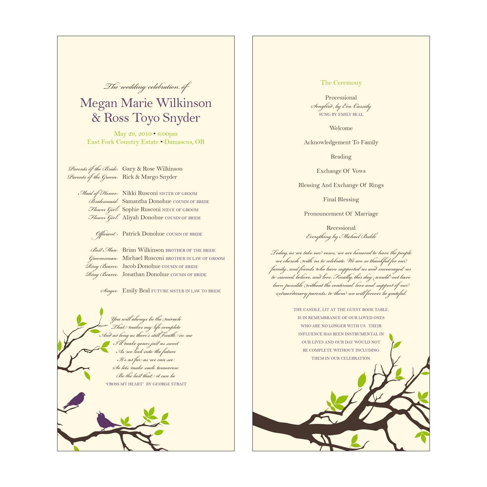 wedding programs samples