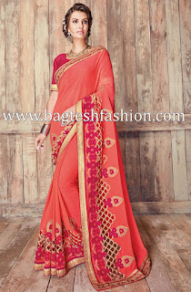 Stylish Peach Georgette Saree