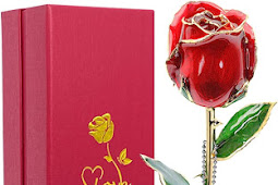 Icreer Valentines Day Gifts 24k Gold Rose Gifts for Her,Wife,Mothers Day for Mom,Gift for Women,Real Roses Dipped 24K Gold (Red,Crystal Angel Stand) 