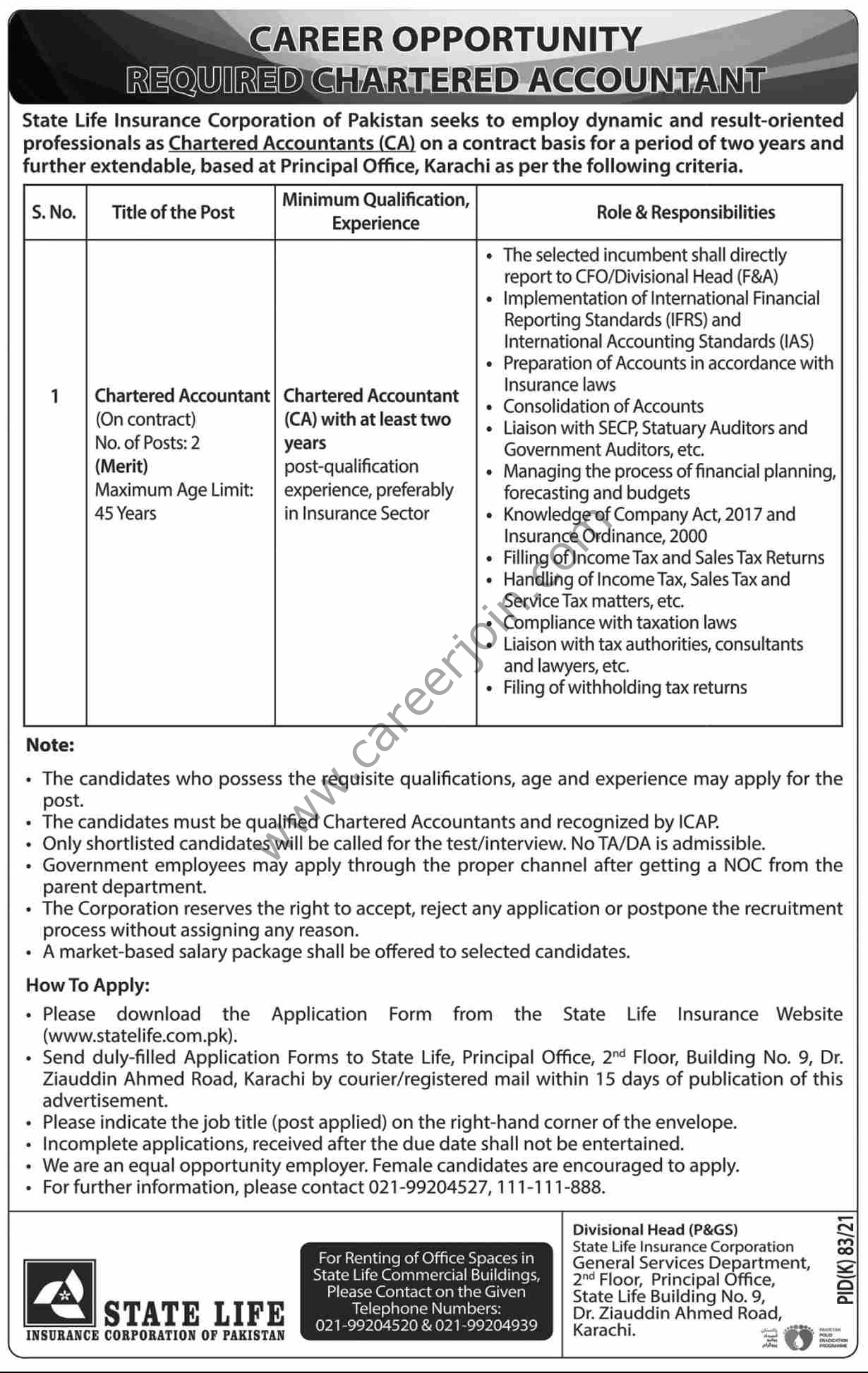 State Life Insurance Corporation of Pakistan Jobs July 2021