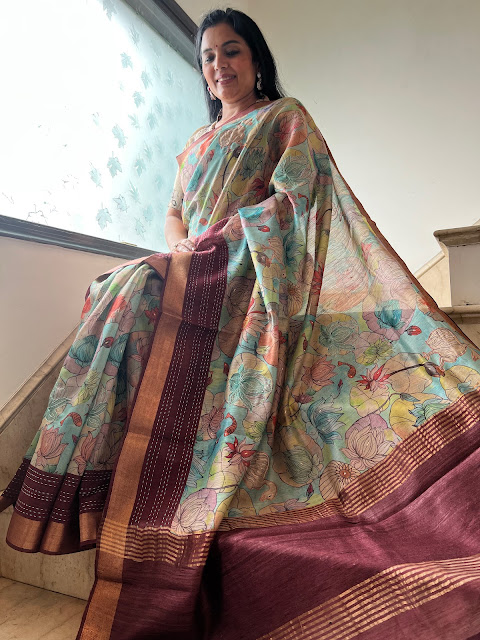 Title: A Tapestry of Tradition: The Multicoloured Lotus Pichwai Printed Silk Chanderi Saree