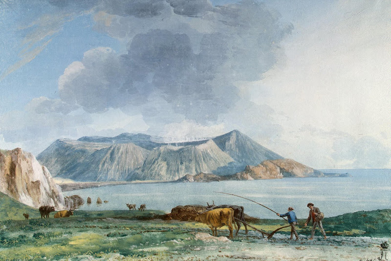 View of the Island of Vulcano from the Island of Lipari by Jean-Pierre-Laurent Houel - Landscape Drawings from Hermitage Museum