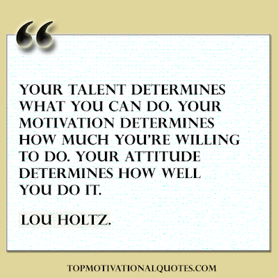 Your talent determines what you can do. Your motivation determines how much you're willing to do. Your attitude determines how well you do it. Inspirational quote by Lou Holtz.