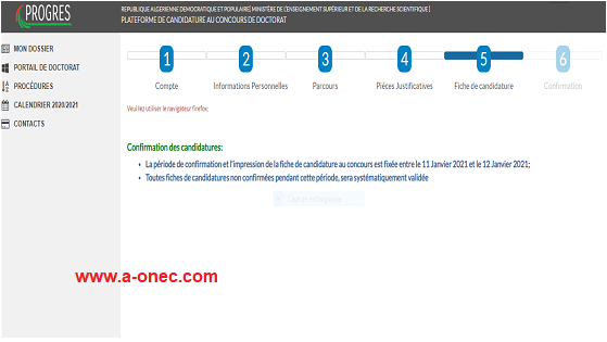تأكيد التسجيل في الدكتوراه progres.mesrs.dzwebdoctorat