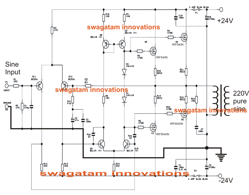 Pure Sine Wave Inverter Circuit - Battery Wiring Details For The Above Simple Sine Wave Inverter Circuit - Pure Sine Wave Inverter Circuit