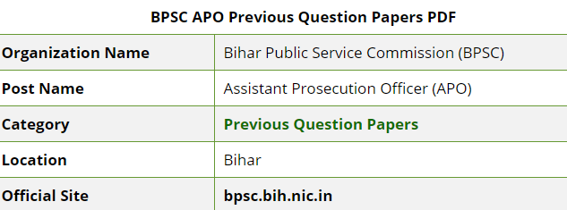 BPSC APO Previous Year Question Papers