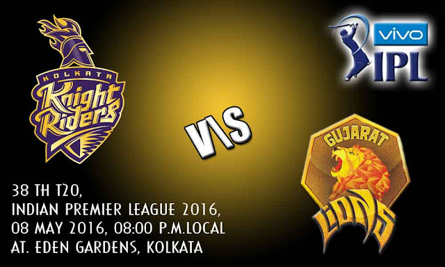 Kolkata Knight Riders vs Gujarat Lions Live Cricket Score, 38th T20, Indian Premier League 2016, May 8, 2016