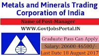 Metals and Minerals Trading Corporation Recruitment 2017-Manager