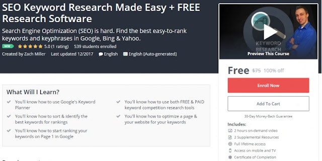 [100% Off] SEO Keyword Research Made Easy + FREE Research Software| Worth 75$