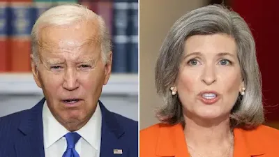 Sen. Joni Ernst, right, is calling on President Biden's ATF to provide answers on the recent surge of gun dealers losing their licenses. (Getty Images)