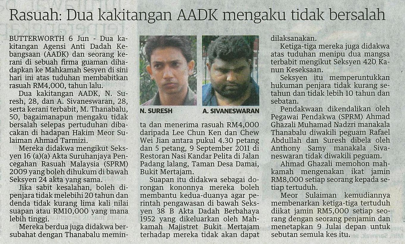 RASUAH KERATAN AKHBAR / ARTIKEL BERKAITAN