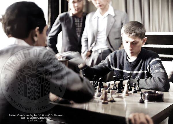 Bobby Fischer from Brooklyn, N.Y., the youngest international grandmaster in the history of chess, is seen playing a practice round with Soviet grandmaster Tigran Petrosian, at the Central Chess Club in Moscow, in the Soviet Union, in June 1958.