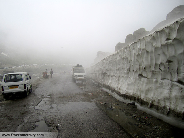 Wall of ice beside the road, Marhi