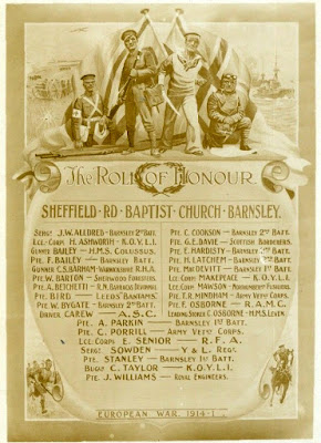 Sepia Roll of Honour for Sheffield Road Baptist