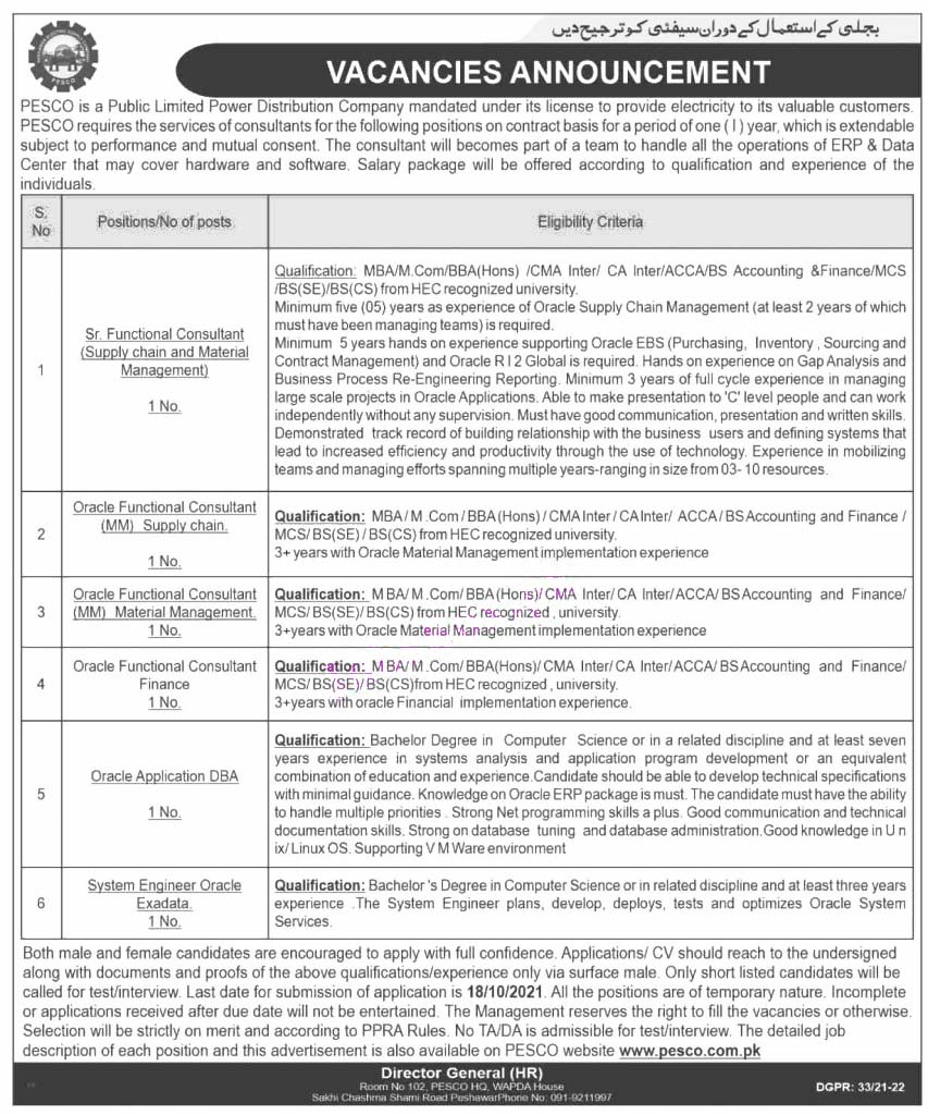 Latest Govt Jobs  2021 In Pakistan | PESCO Today Latest  Jobs 2021 | Application Form via www.pesco.com.pk