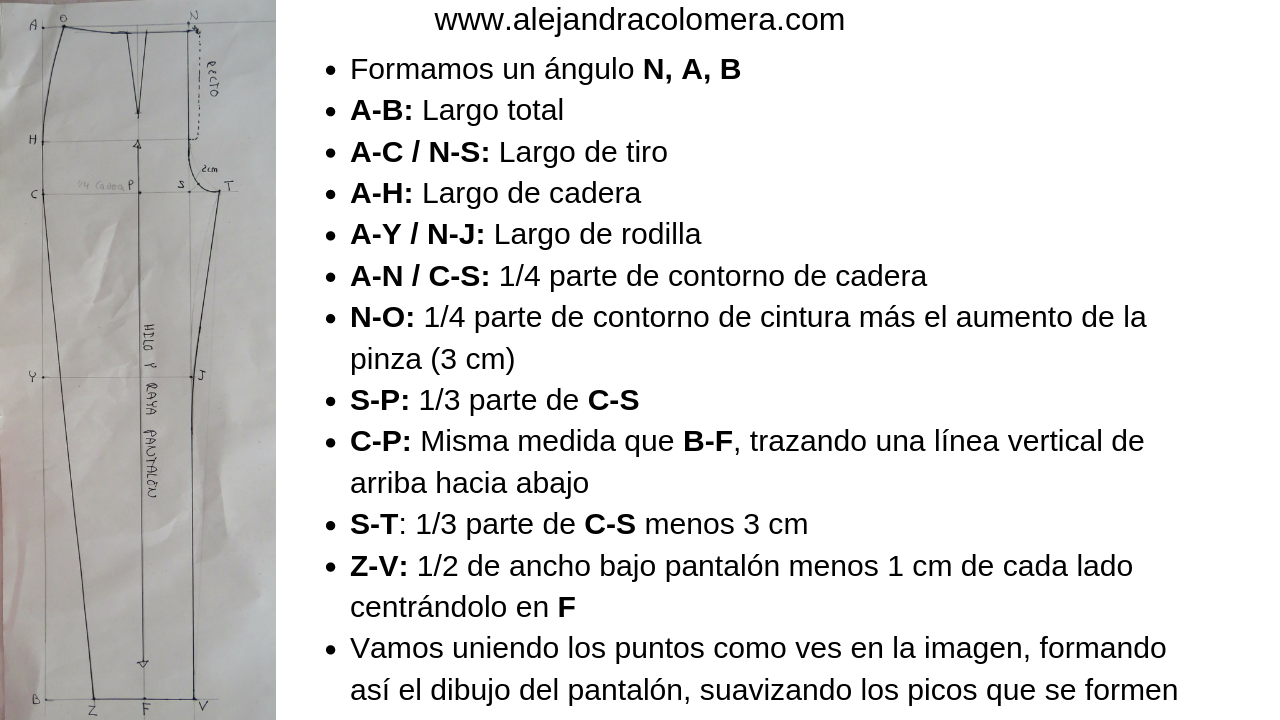 Cómo hacer el patrón base de pantalón delantero - Alejandra Colomera