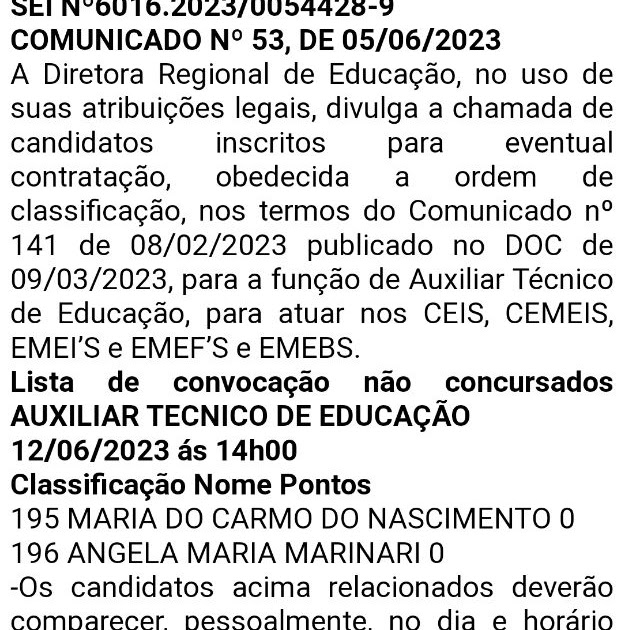 SME-SP, 15/10/22: CONVOCAÇÃO PROFº TEMP, PENHA, BUTANTÃ