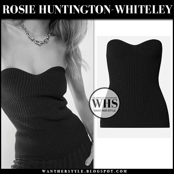 Rosie Huntington-Whiteley in black knitted strapless top