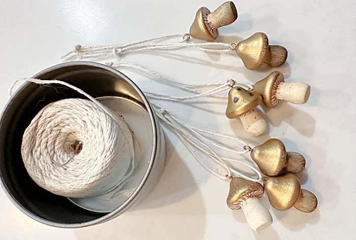 Mini mushroom ornaments and string