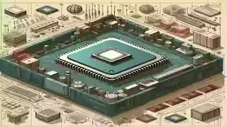 TectimeCapsule - Ilustração estilo Cartoon 2D de um computador com a arquitetura x86 em 1978