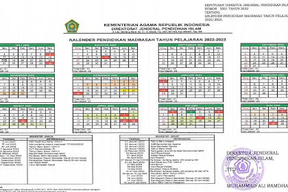 Download Kalender Pendidikan Madrasah Tahun Pelajaran 2022/2023 Dirjen Pendis Format Excel