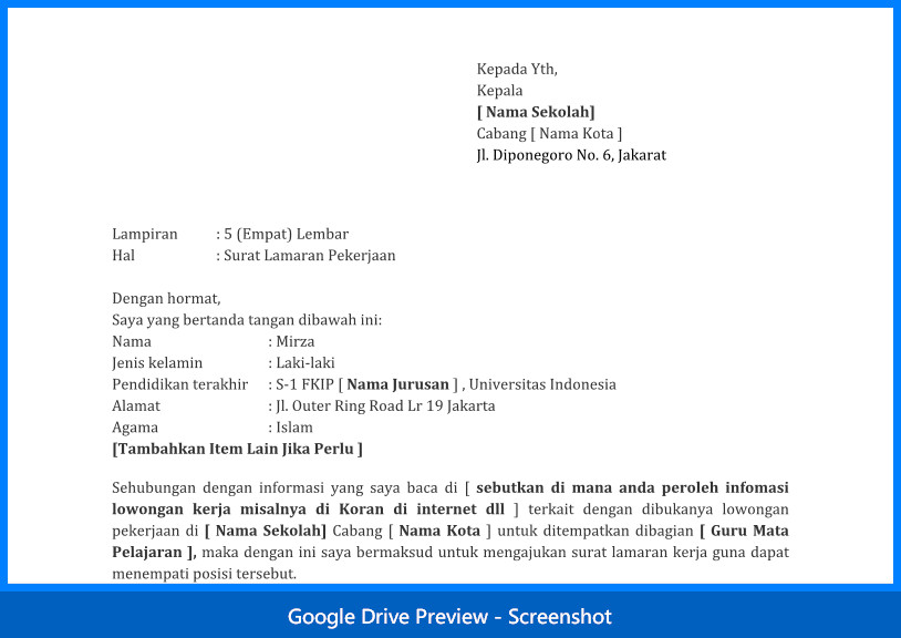 Contoh Surat Lamaran Guru SD  Wiki Edukasi Share