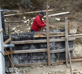 Nikolai working on the retaining wall