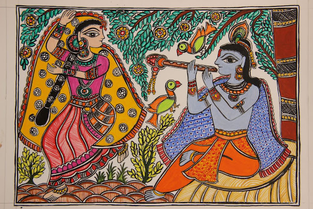 original madhubani painting krishna radha