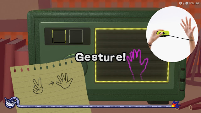 Imagem de microgame de WarioWare: Move It! que usa a câmera infravermelha do Joy-Con para captar gestos da mão do jogador.