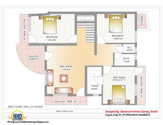 India house plan - First floor plan - 2435 Sq.Ft.