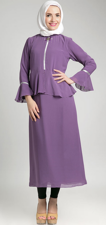 Model Baju Dress Muslim Ungu