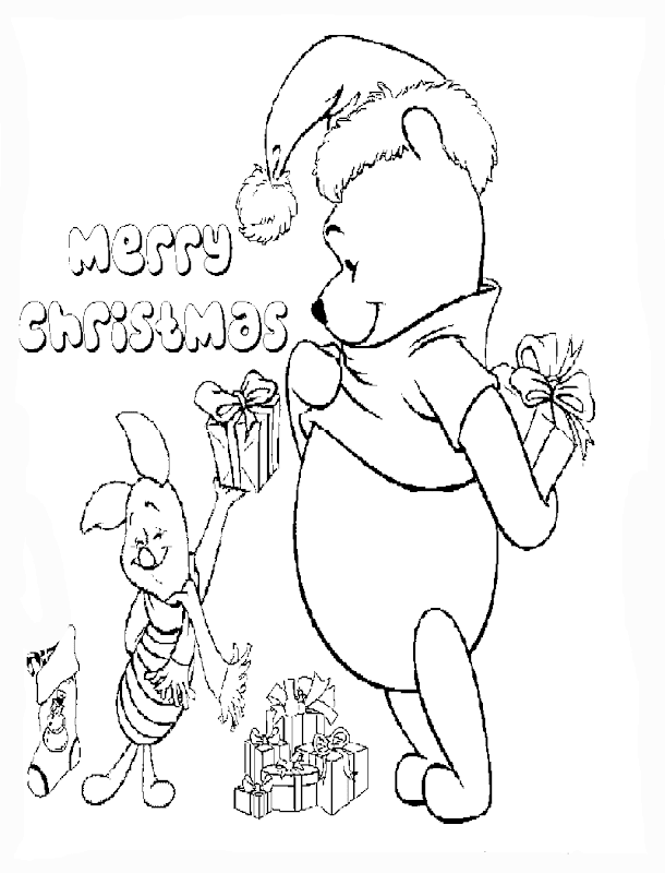 Winnie The Pooh Christmas Coloring Pages title=